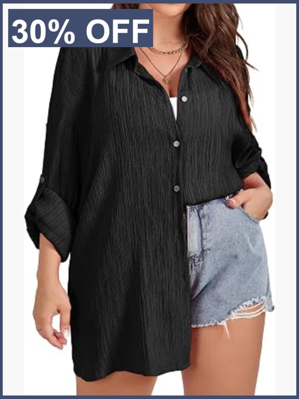 Plus Size Button Down Oversized Shirt with Roll Up Sleeves